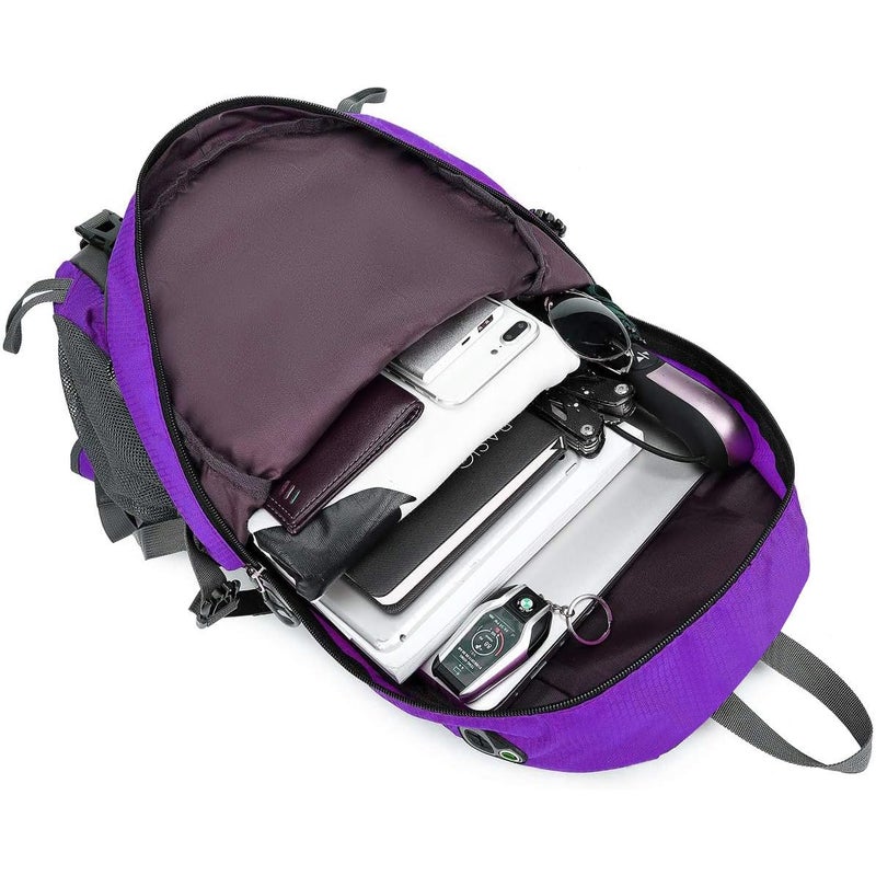 FENGDONG 40L Waterproof Lightweight Outdoor Daypack Hiking,Camping,Travel Backpack for Women Men Purple - Image 5